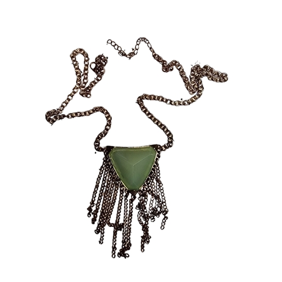 unmarked Jewelry Vintage Long Green Stone Necklace With Chains